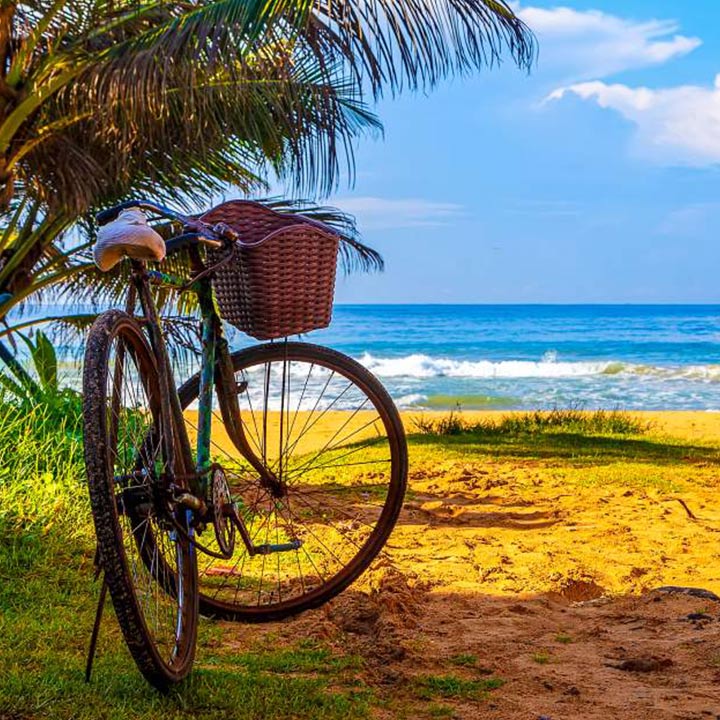 Bicycle parked at Hikkaduwa beach