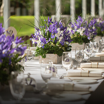 Tables arranged for wedding ceremony at a luxury boutique hotel