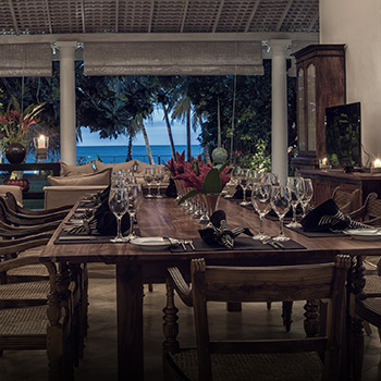 Dining area of a luxury boutique villa in Mawella overlooking the ocean