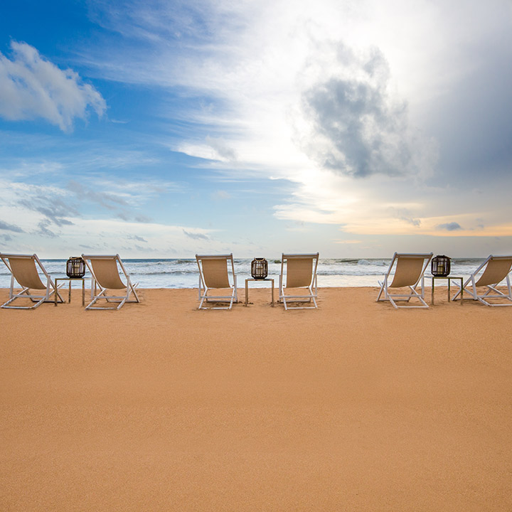 Sun decks on the beach at Bentota