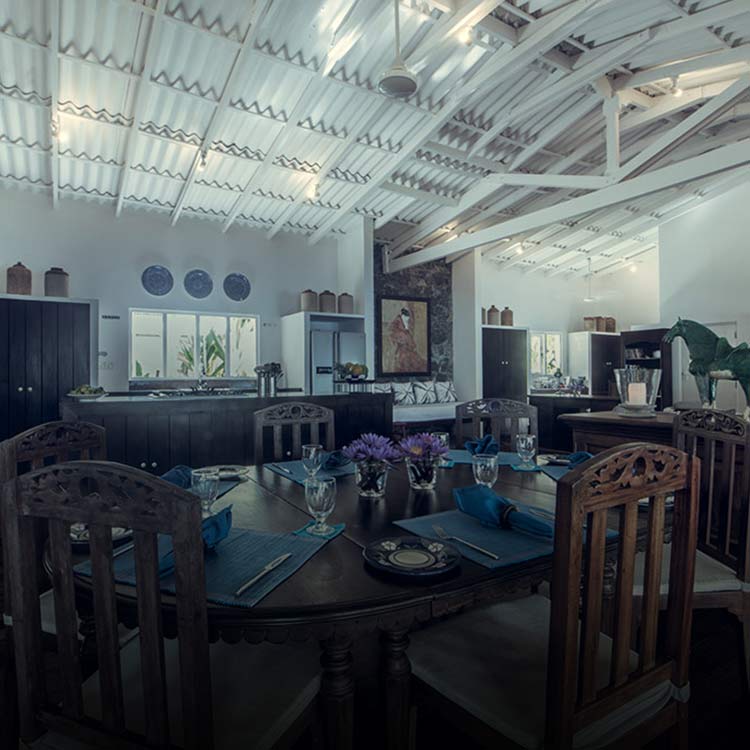 Dining area inside a small luxury boutique villa in Bentota