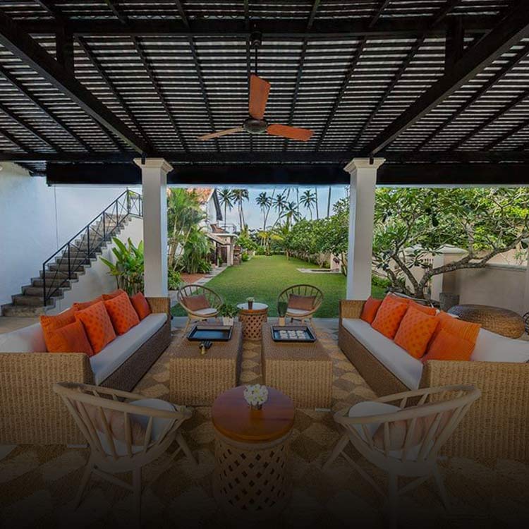 Lounging area on upper floor of a luxury boutique villa in Bentota