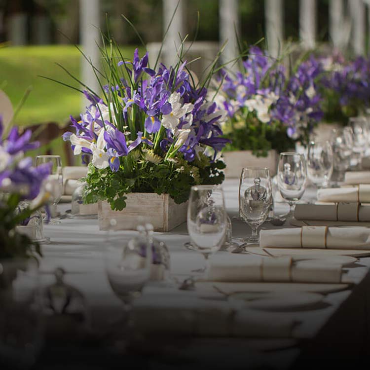 Tables arranged for wedding ceremony at a luxury boutique hotel