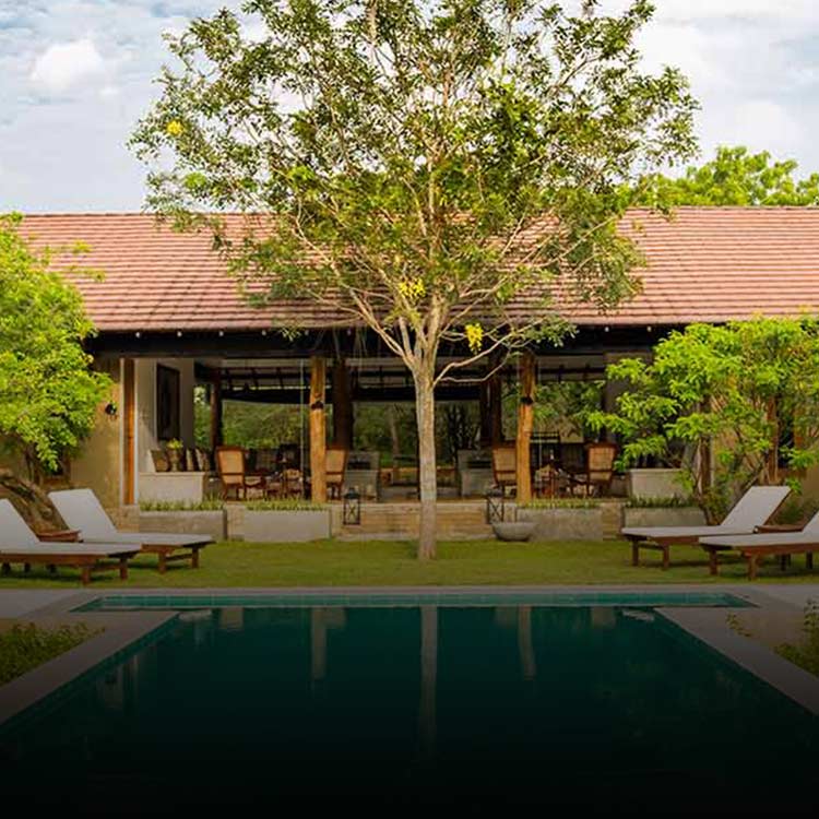 Pool, sun decks and exterior view of a luxury villa in Yala